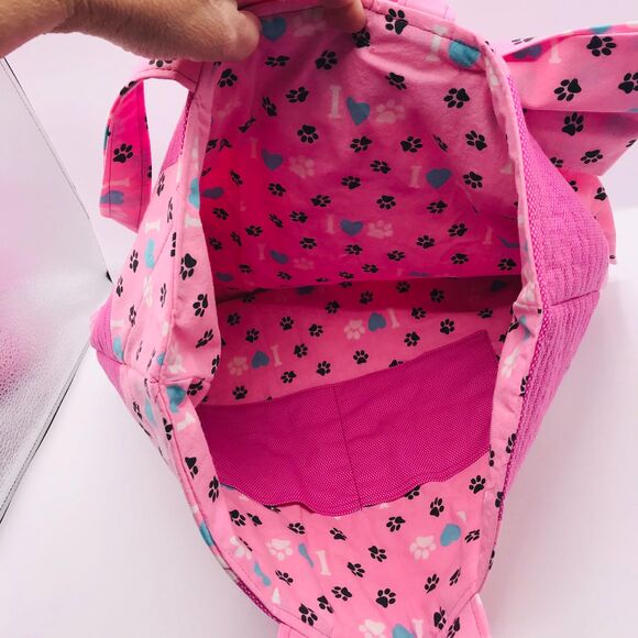 Handmade Tote Bag: Puppy Love Handbag Pink, Teal, Animal Lover Large Bow - Picture 4 of 11